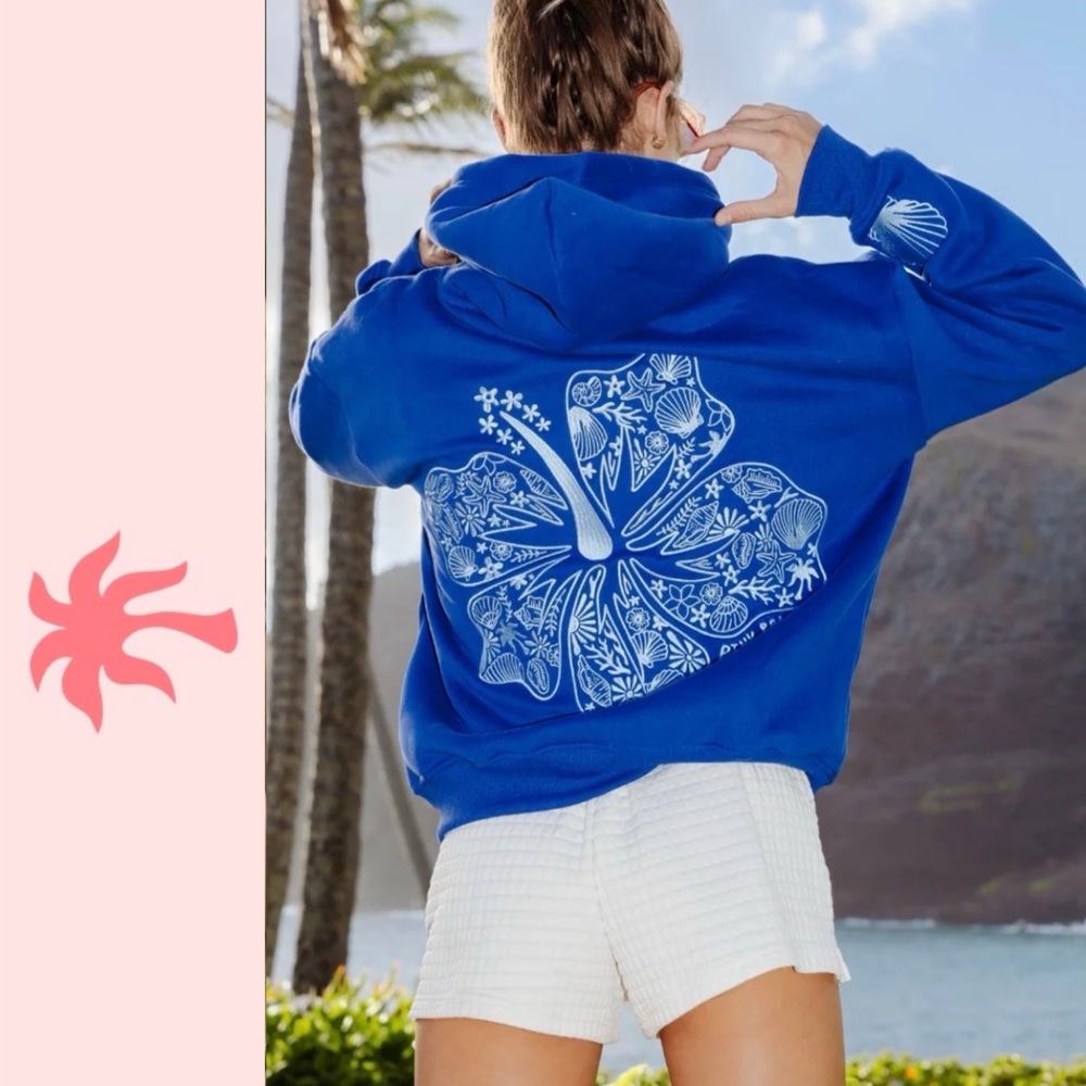 Pink Palm Puff 💙Classic Puff Hawaii hibiscus Hoodie oceanic xx small
